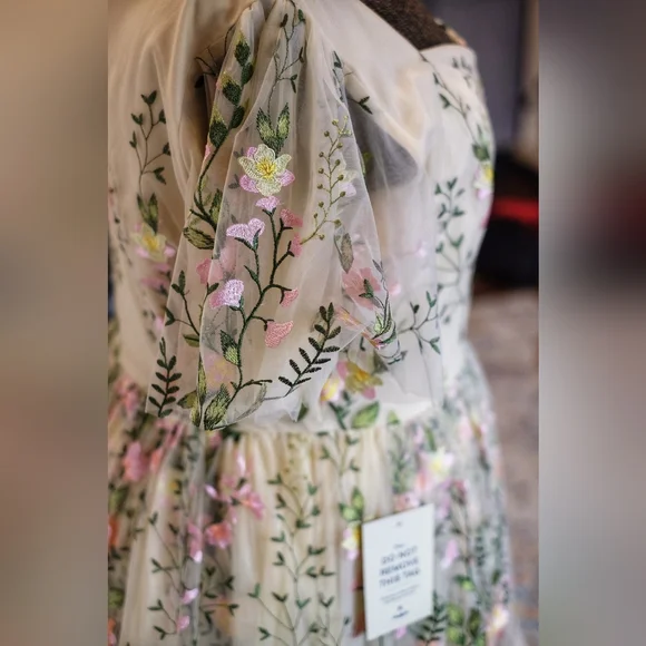 JessaKae Blushing Flora Midi Gown with Puff Sleeves for Cocktail Events, NWT, 2X - Picture 8 of 8